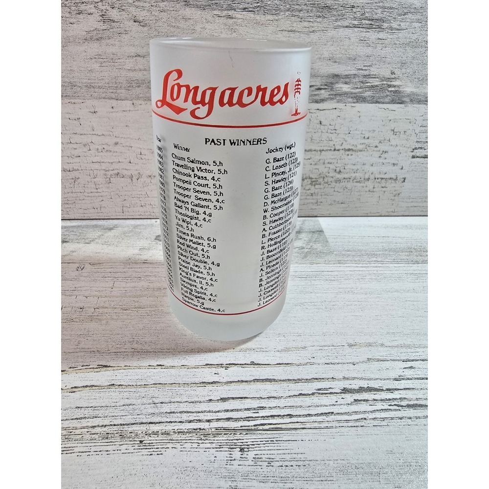 Vintage Longacres Mile 1986 Frosted Glass Tumbler Horse Racing Past Winners List